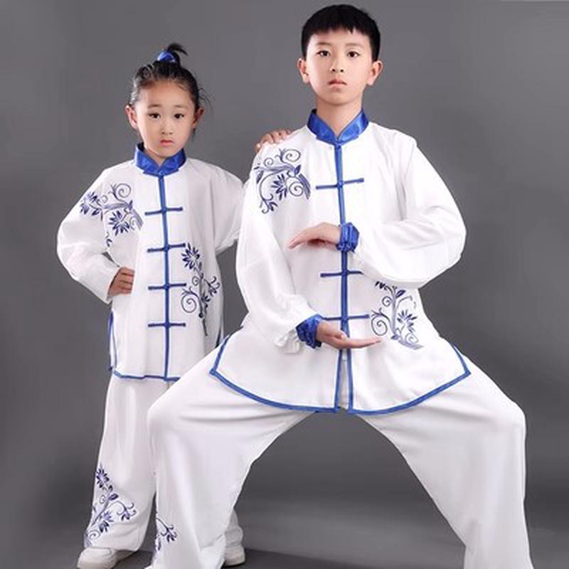 新款春秋练功服太极服星光麻男女刺绣儿童学生少儿武术表演服