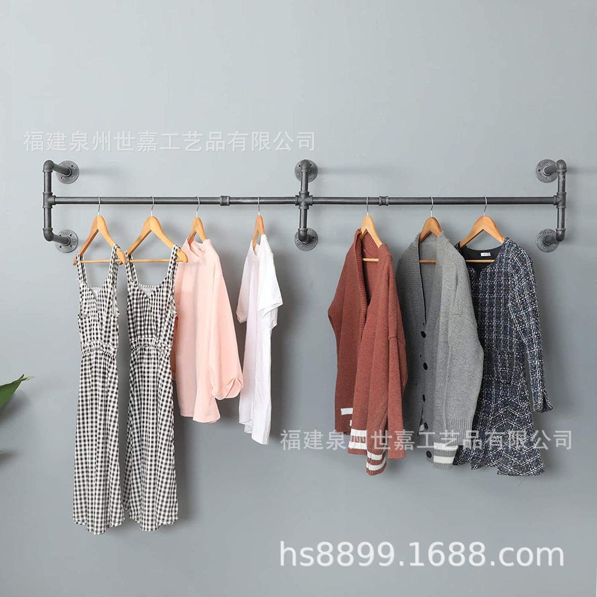 家具衣架挂衣服的衣架杆，工业管壁挂衣架73英寸，节省空间的重型