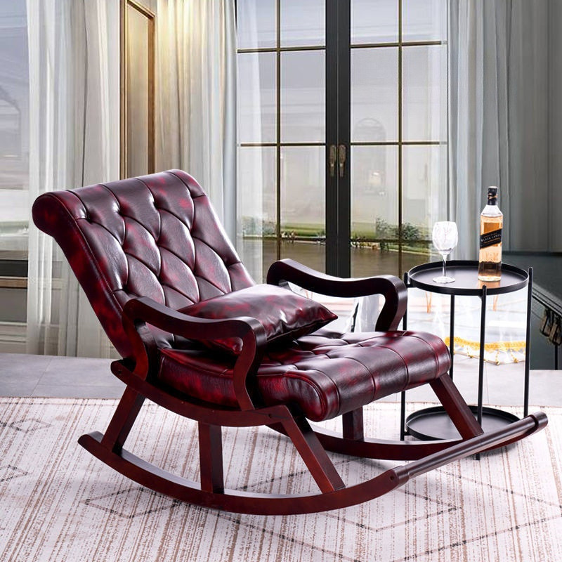 家用实木躺椅摇椅阳台客厅老人大人成人可懒人躺椅午睡椅皮摇摇椅