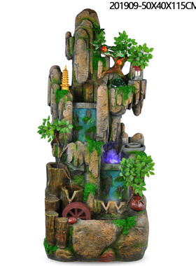 中式礼品鱼图流水工艺品摆件田园荷花微景观室内水景优质树脂福