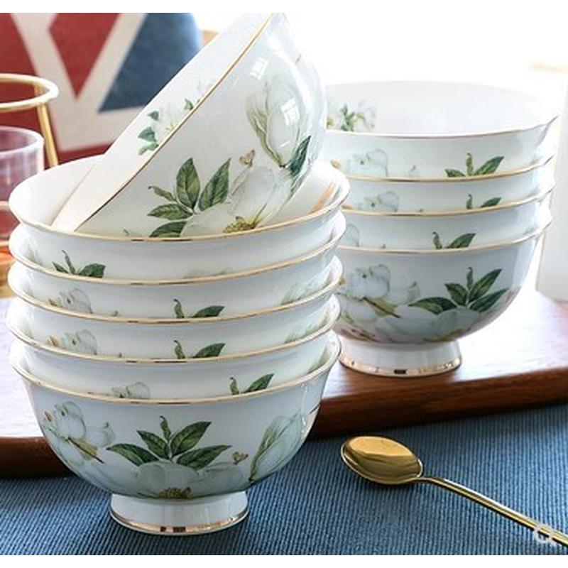 骨瓷碗家用碗碟套装陶瓷吃饭碗餐具北欧4.5英寸面碗米饭10个现货