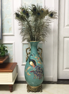 热销欧式美式客厅电视柜手绘复古摆件样板间别墅陶瓷插花落地大花