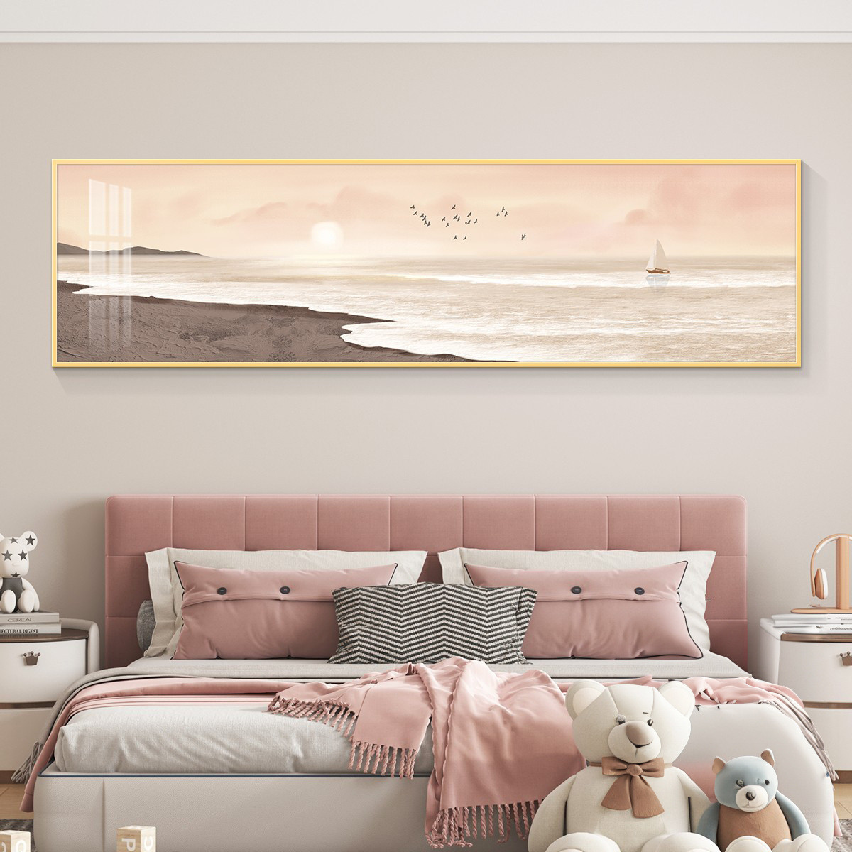 轻奢主卧床头卧室装饰画抽象房间背景墙简约现代挂画壁画海边风景
