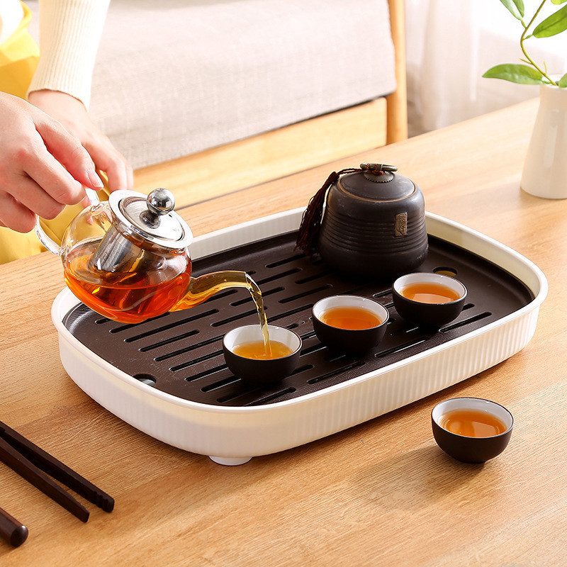 家用简约塑料茶杯托盘长方形现代小型客厅储水茶盘水杯子沥水盘