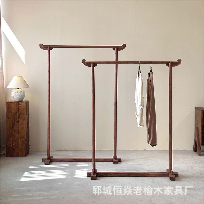 中式家用客厅衣帽架老榆木挂衣架卧室落地式衣架榆木家具鞋架