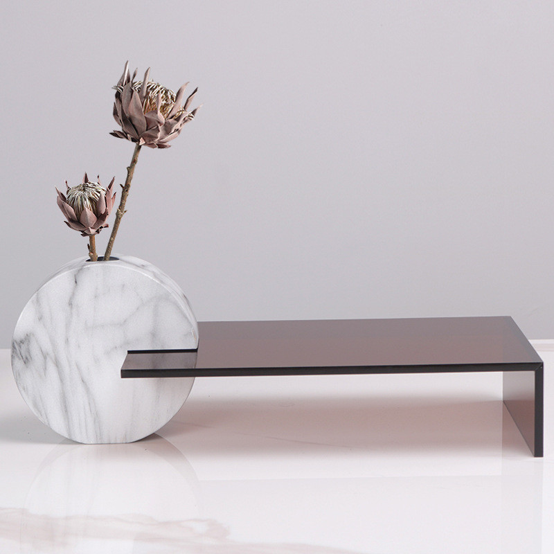 热销网红双层仿大理石置物架花器软装梳妆桌面收纳摆件样板间托盘