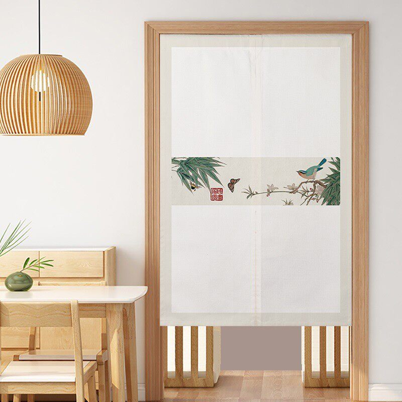 新中式门帘隔断帘家用玄关帘卧室客厅布帘半帘免打孔卫生间遮挡帘