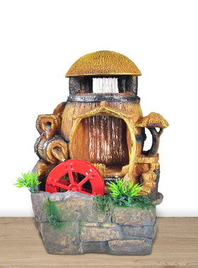 热销流水生财创意田园石头假山雨帘草屋流水喷泉家居摆件