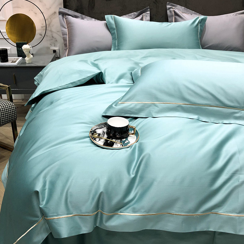 轻奢120支四件套简约长绒棉埃及全棉贡缎被套床单笠白色床上用品