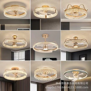 卧室灯吸顶灯客厅摇头风扇灯现代简约轻奢水晶大气家用房间吊扇灯