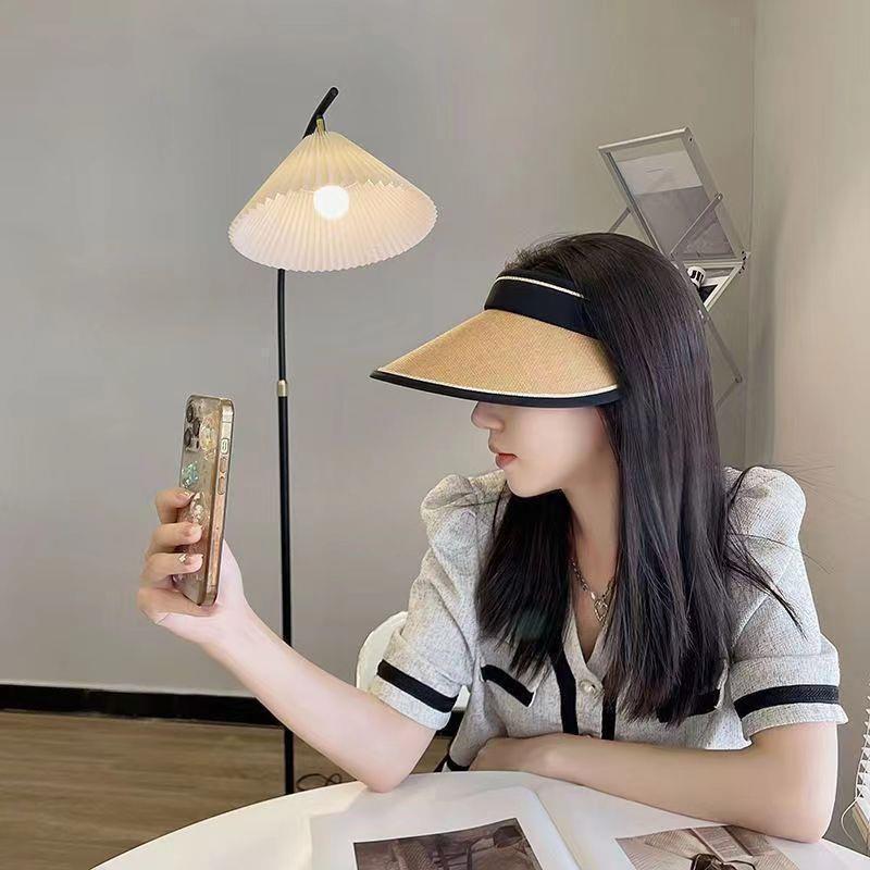 夏季网红同款草编遮阳帽发箍防晒太阳帽女士防紫外线透气空顶帽