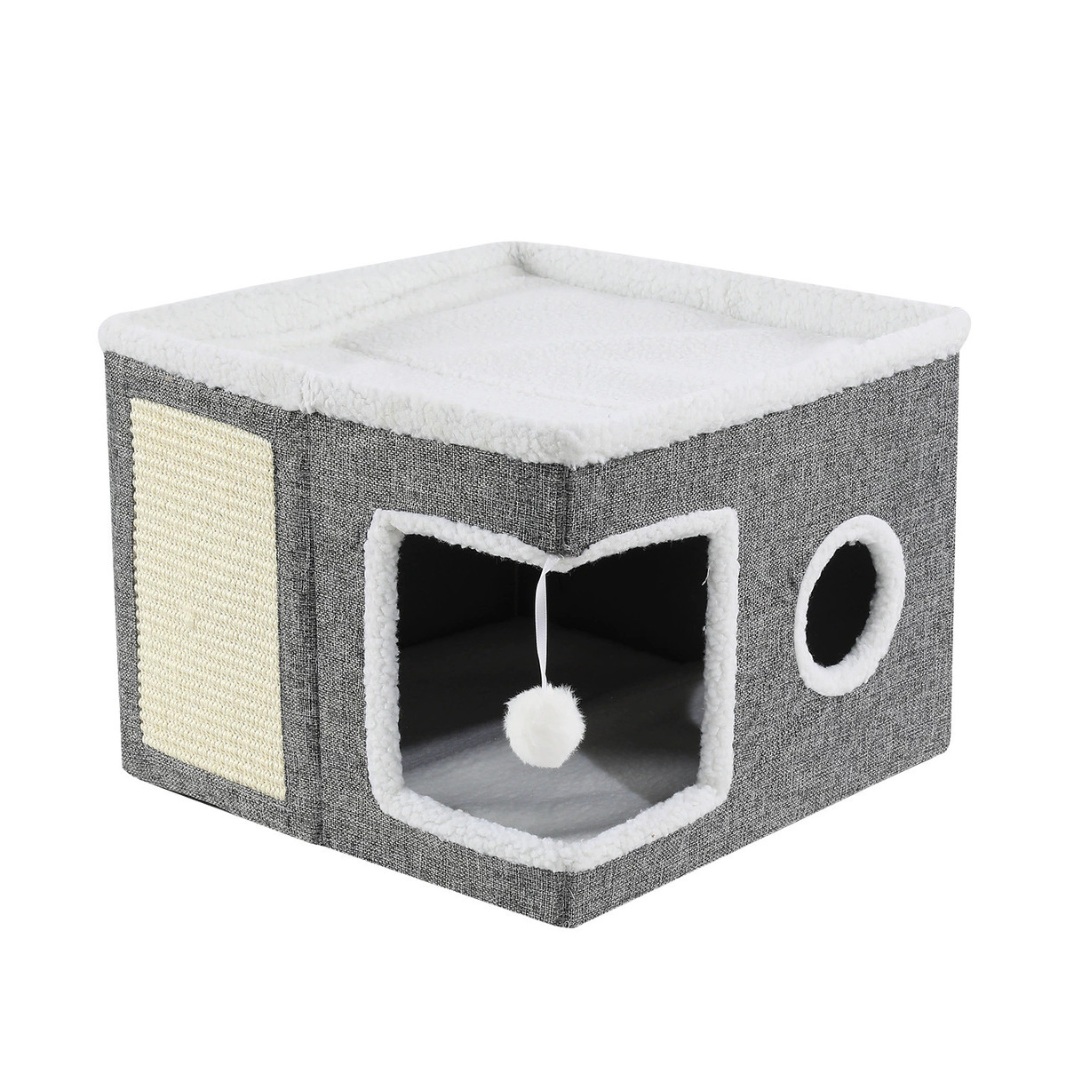 可折叠收纳宠物猫窝多功能剑麻猫房子豪华双层封闭式猫屋厂家直供