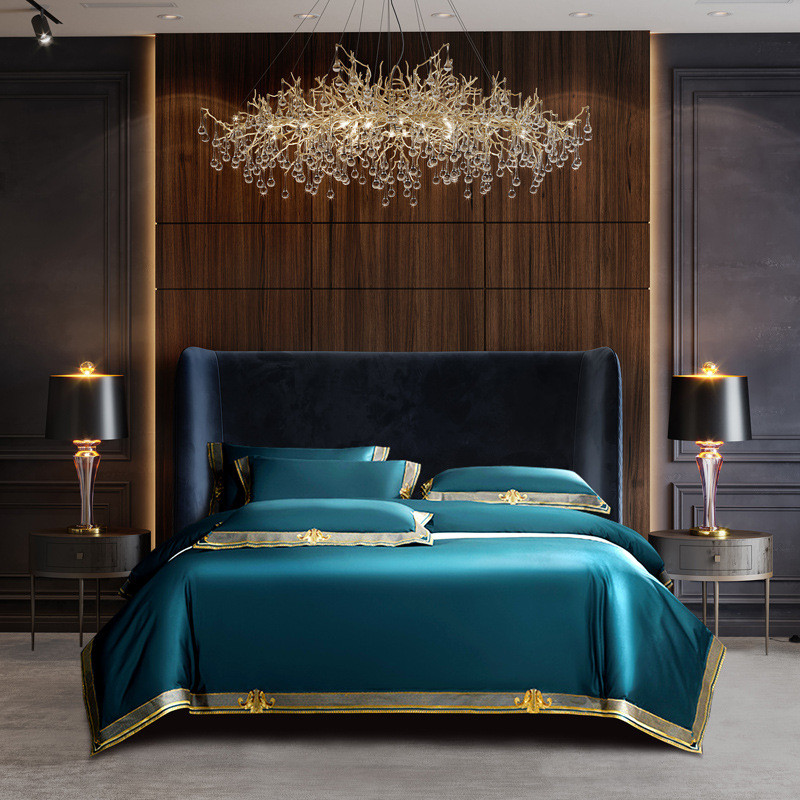 高档裸睡轻奢匹单棉刺绣1.8m床马床笠款四件套样板房奢华床上用品