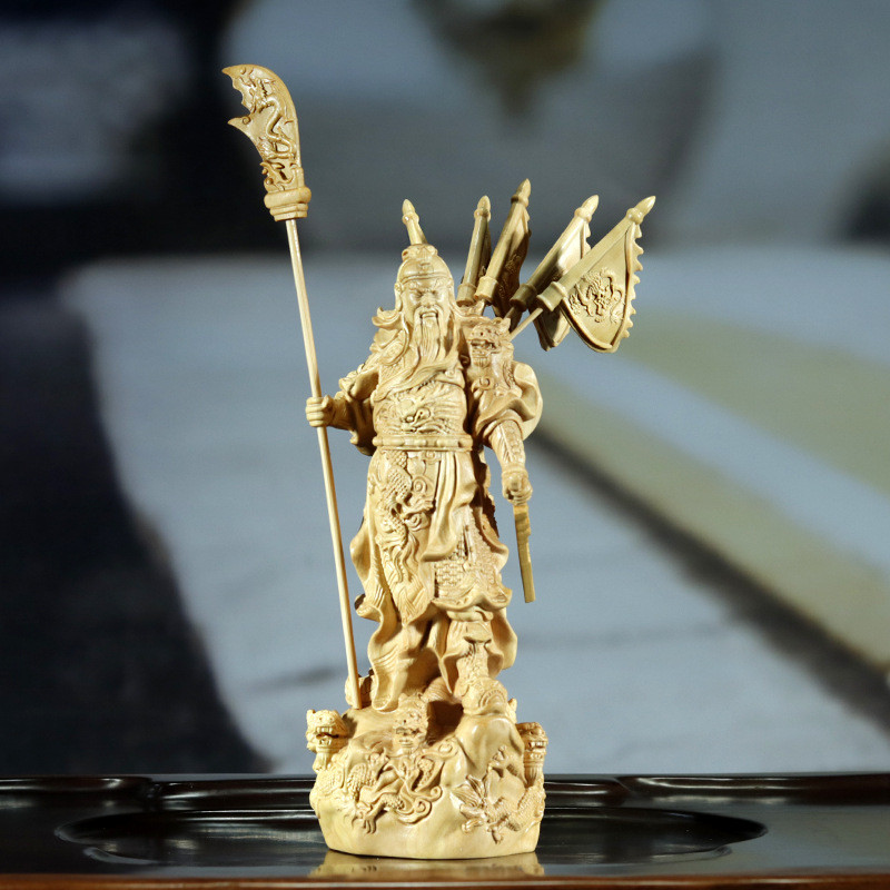 黄杨木雕工艺品关公武财神像家居宅木质人物关二爷中式摆件