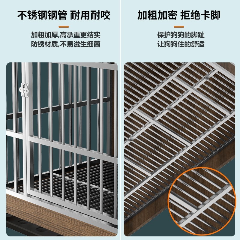 热销不锈钢狗笼子木质家用室内拉布拉多带厕所小中型犬宠物金毛大