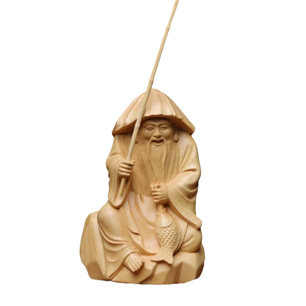 渔翁老人小叶黄杨木雕实木文玩木质手把件禅意雕刻根雕工艺品