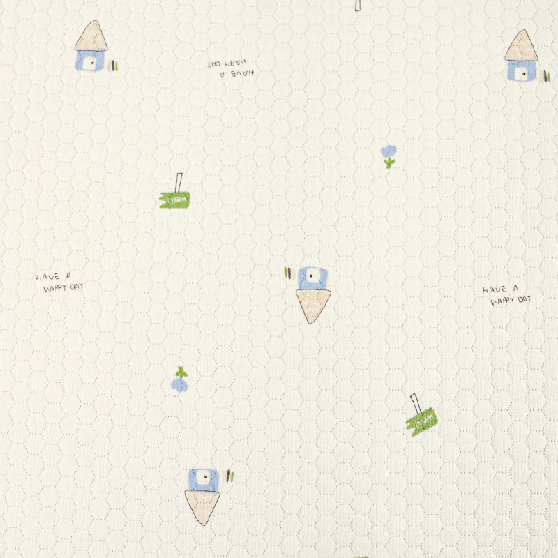 六边形夹丝棉面料空气层印花夹棉布秋冬婴童爬服睡袋家居服面料