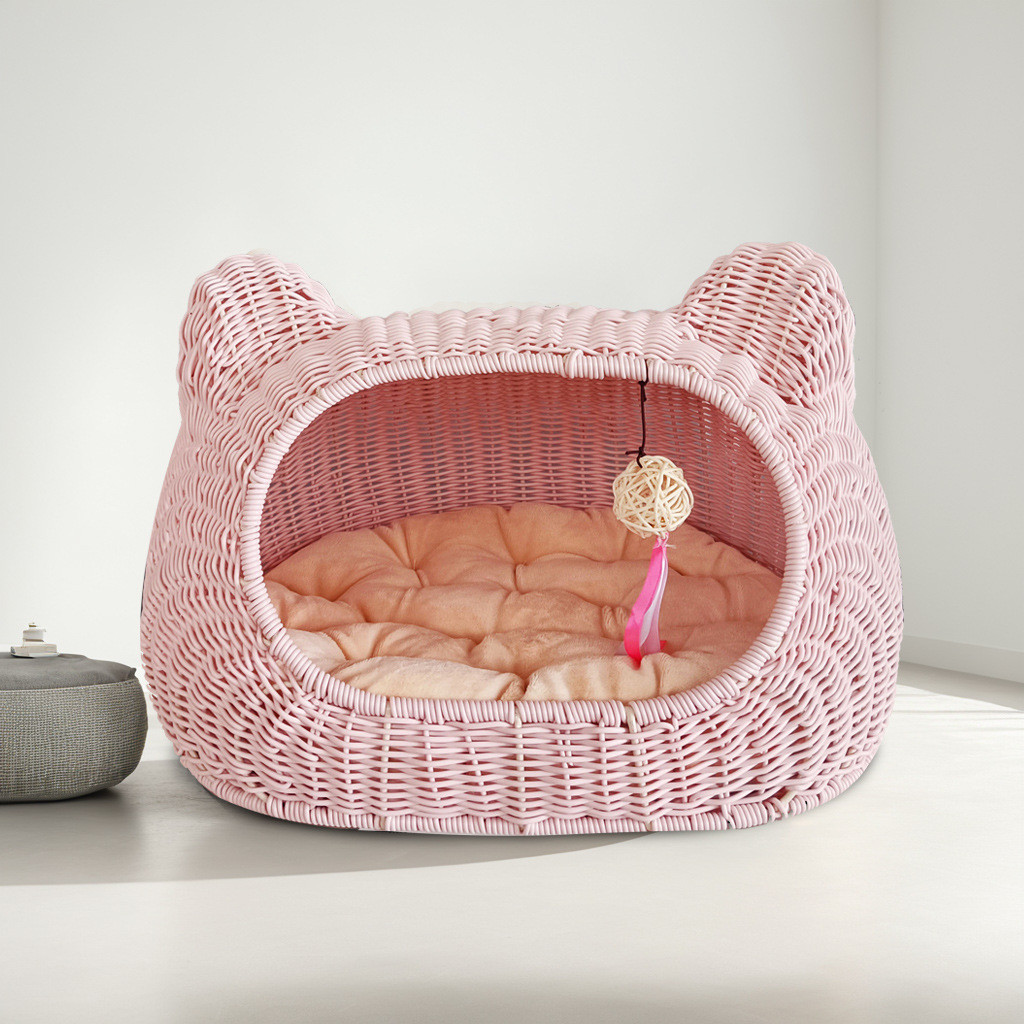 藤编猫窝四季通用猫笼狗窝宠物用品手工编织半封闭猫窝可手洗