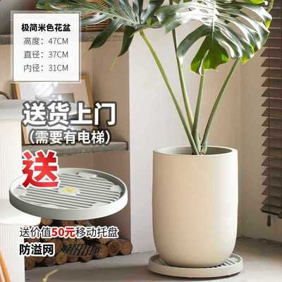 厚重感手工陶瓷花盆龟背竹绿植盆感陶盆大口径种植盆橡皮树盆