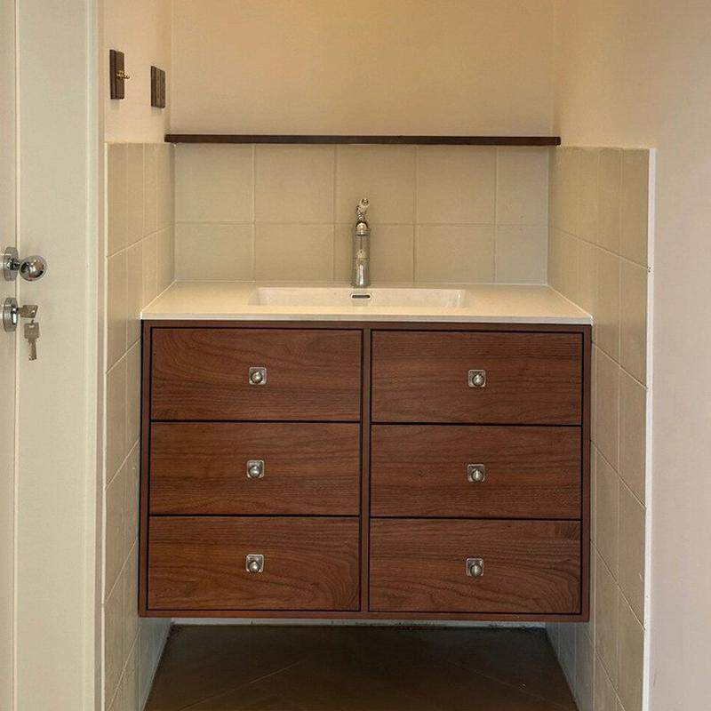 中古风实木烤漆浴室柜组合岩陶瓷一体盆洗漱台卫生间板洗手台盆柜