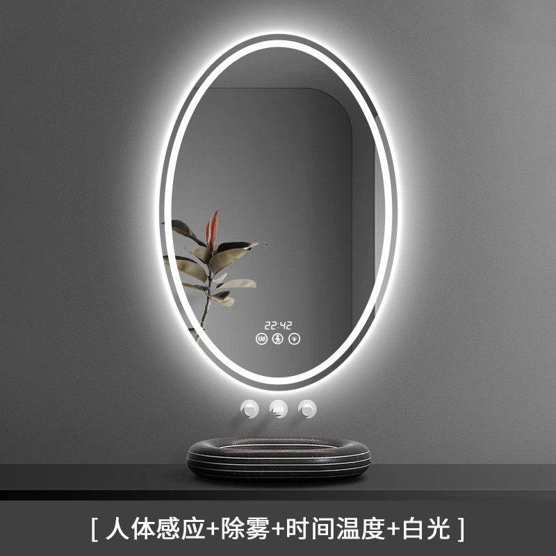 椭圆镜梳妆台化妆镜子带灯壁挂式厕所防雾发光镜卫生间智能浴室镜