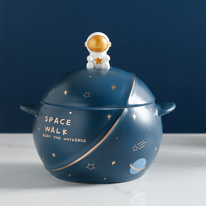 创意星球泡面碗汤碗北欧ins陶瓷碗碗带手柄大碗汤盆大号家用批发