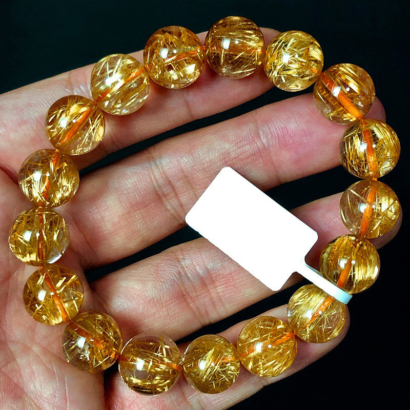 正宗纯天然金发晶手链女金钛晶手串男黄水晶手饰黄发晶招财串情侣