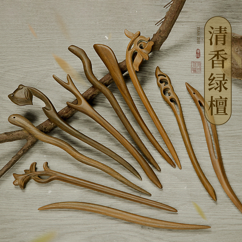 追师发簪木质高级感日常古风手工女檀木簪中式简约盘发簪子侠客绿