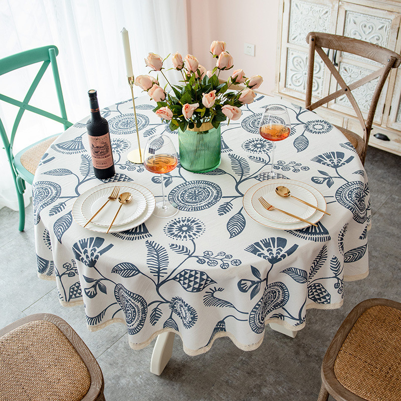 gju8圆餐桌布家用小圆形茶几台布美式植物花卉棉麻圆桌子布桌布园