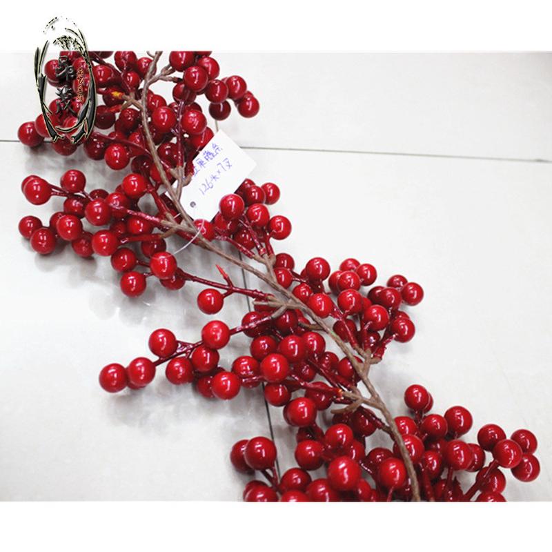 140cm圣诞仿真红果藤条七7叉头防水串圣诞节泡沫圣诞树果商场装饰