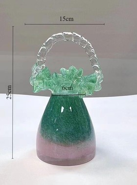 法式复古海苔绿渐变桃花瓶水养拼色单提耳手工壶形粉插花器摆件