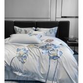 nn0i新中式 莲花刺绣100支长绒棉四件套全棉四季 家纺床单被套床品4