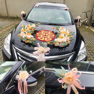 热销浅竺婚车装 饰车 饰车头花森系结婚车主车装 饰车头花布置花车装