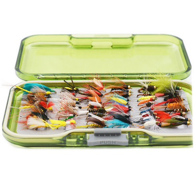 54pcs飞蝇钩钩盒装飞蝇钓苍蝇套装路亚假饵毛钩手工绑制