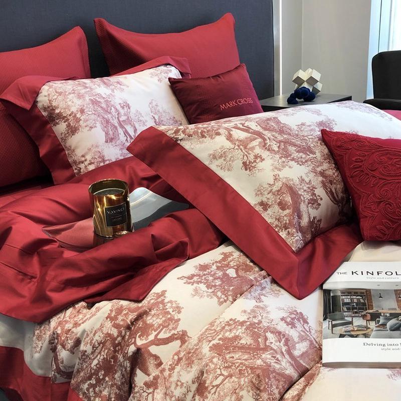 全棉时尚100支长绒棉婚庆四件套轻奢新婚房喜庆红色床单被套床品4