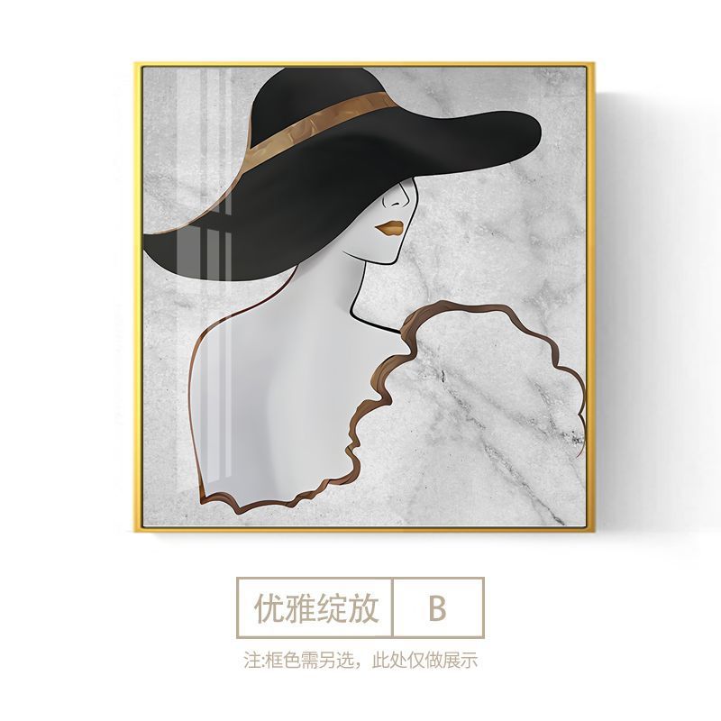 简约抽象服装店北欧风卧室少女正方形玄关挂画客厅装饰画人物壁画图片