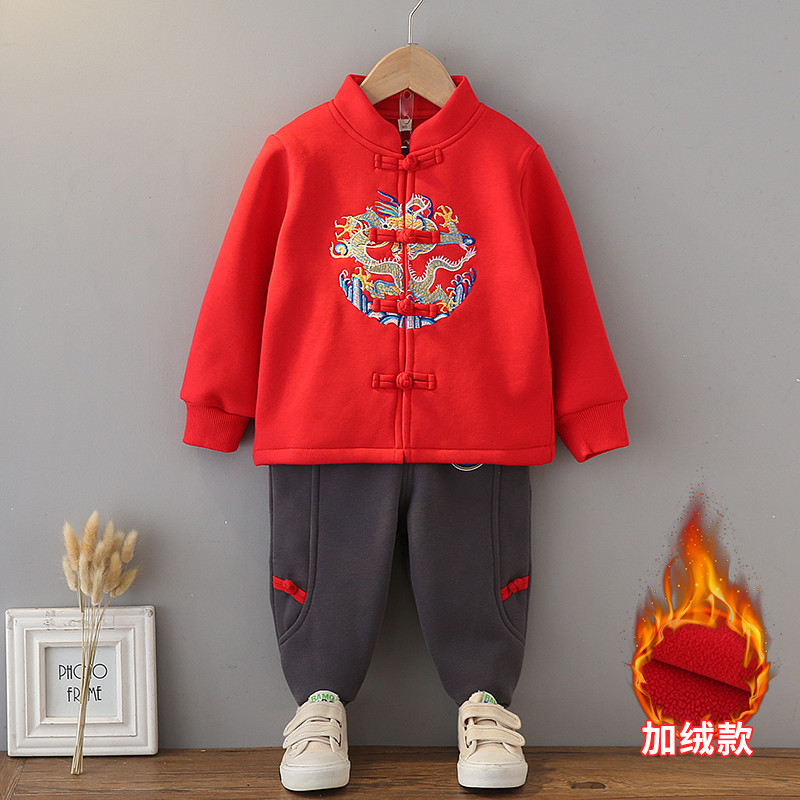 宝宝拜年服男童中国风古装秋冬周岁生日儿童套装男孩