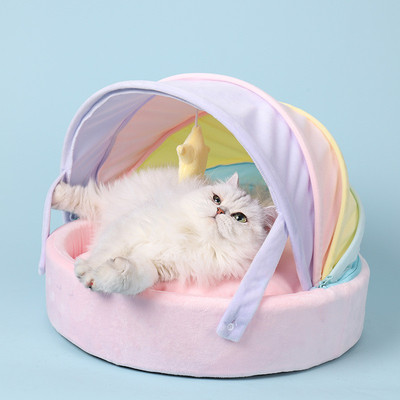 热销厂家批发彩虹猫窝狗窝四季通用猫咪垫子宠物窝小狗半封闭宠物