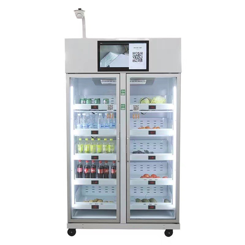 社区24h自动无人生鲜冷藏售货机 双门纯风冷智能售货柜贩卖机整机