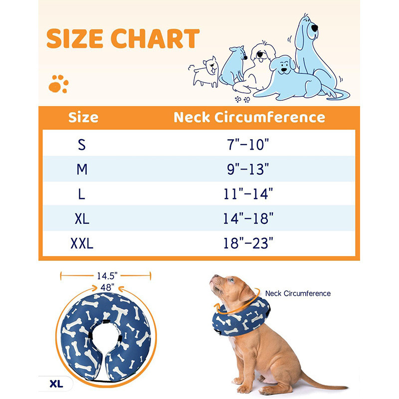 热销利成源头工厂蓝色骨头花纹宠物充气脖圈猫狗防项圈咬舔伊丽莎