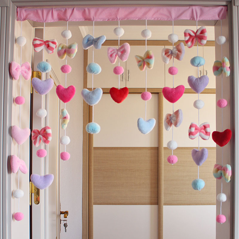 韩版红色粉色蓝色玫挂帘爱心儿童卧室门帘卡通帘免打孔红隔断帘女