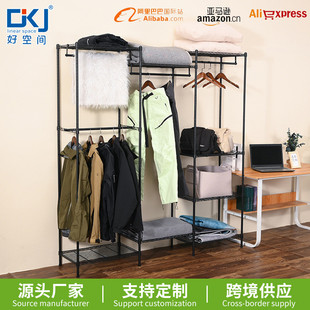 置地式多功能三列衣橱架服装卧室衣柜服装店挂衣架落地收纳架批发