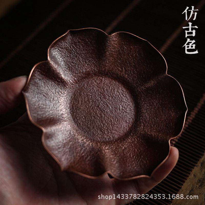 手工锻打锤纹青铜日式紫铜隔热杯托茶杯垫锡茶托茶具配件