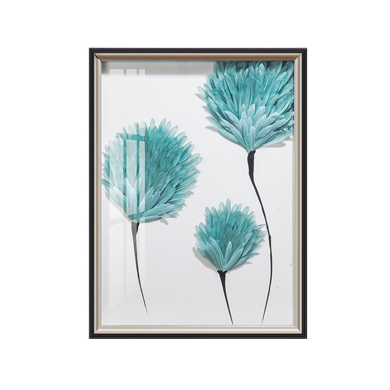 沙发背景墙装饰画轻奢羽毛实物画客厅三联画挂画壁画立体现代简约