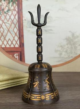 鎏金铜三清铃摇铃手摇 纯铜法铃法器道铃器三叉铜铃道士法会