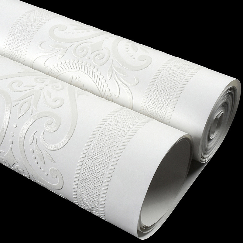 基布仿硅藻泥墙纸竖条纹欧式卧室客厅海吉布墙布海白色无纺布壁纸