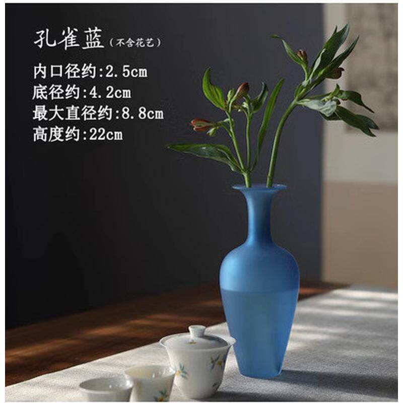 插花禅意磨砂玻璃花器客厅花瓶装饰摆件桌面新中式器皿批发