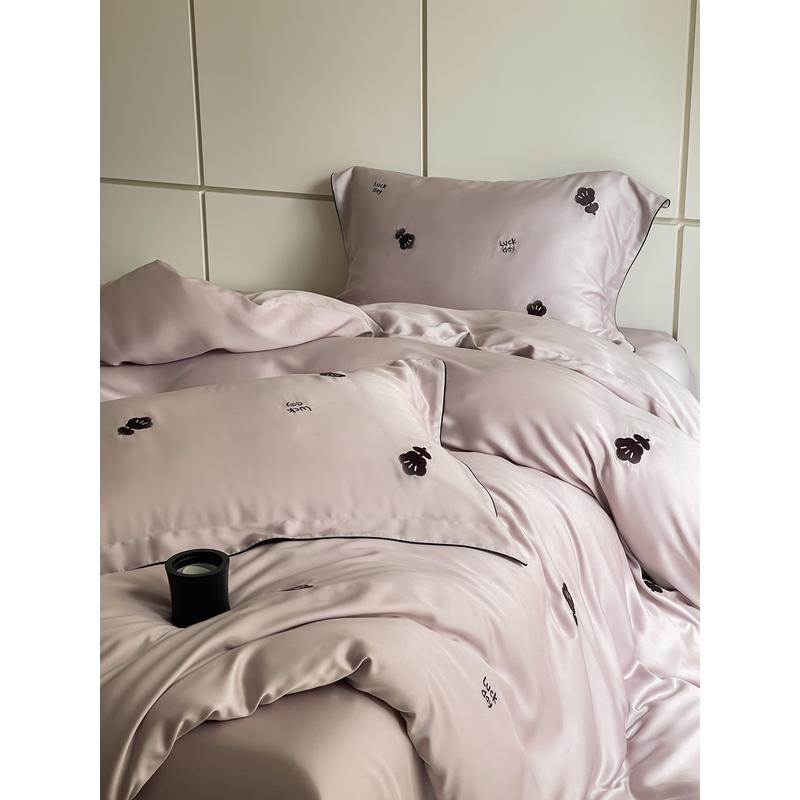 夏季凉感兰精天丝四件套小清新少女刺绣被套冰丝裸睡床上丝滑床单