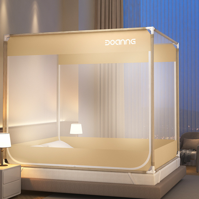 2024年对开门印花u门外穿杆坐床拉链蚊帐家庭大床新款包邮