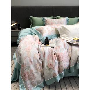 9wor小清新床单100s兰精天丝四件套冰丝印花被套美式 裸睡丝滑床上